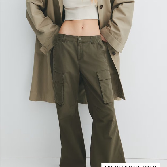 H&M Khaki Wide Leg Cargo Pants - Picture 1 of 3